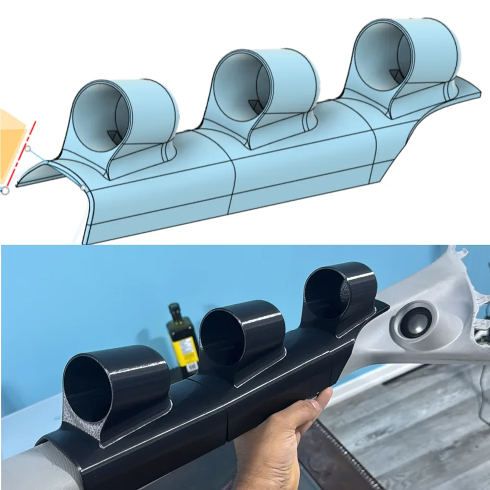 Black PETG gauge pod mounted on a car dash